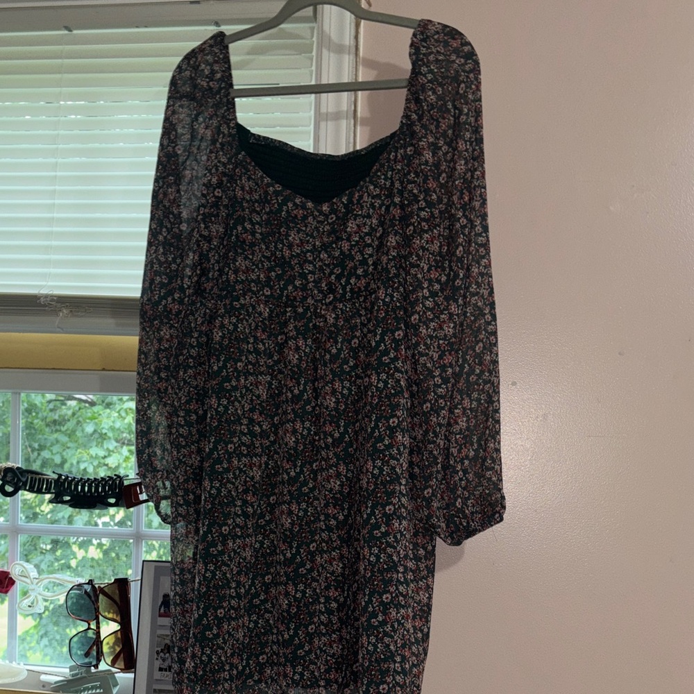 wild fable Black Floral Long Sleeve Dress with Pink and White Accents